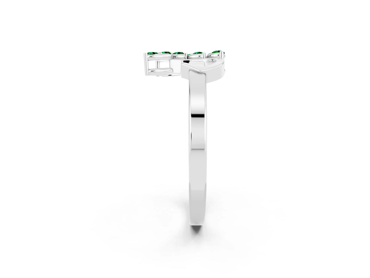 Marquise Emerald Floral Cluster Bypass Ring in Silver with Prong Setting_2