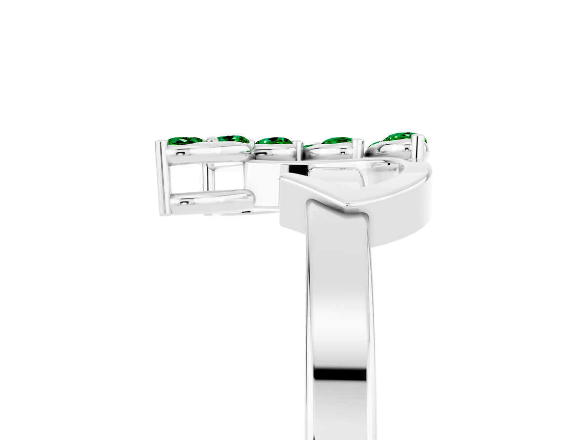 Marquise Emerald Floral Cluster Bypass Ring in Silver with Prong Setting_5