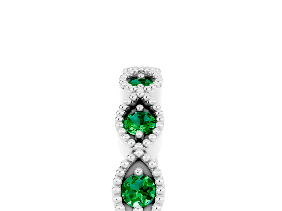 Marquise Emerald Milgrain Half Eternity Band in Platinum with Bezel Setting_5