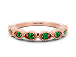 Marquise Emerald Milgrain Half Eternity Band in Rose gold with Bezel Setting