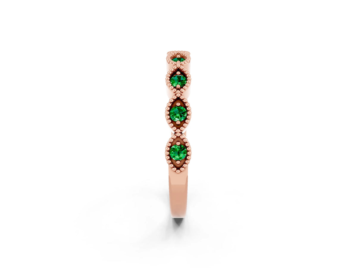 Marquise Emerald Milgrain Half Eternity Band in Rose gold with Bezel Setting_2