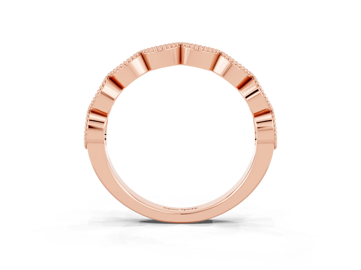 Marquise Emerald Milgrain Half Eternity Band in Rose gold with Bezel Setting_3
