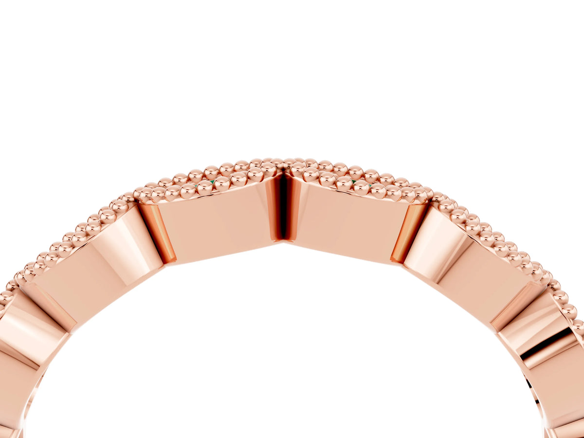 Marquise Emerald Milgrain Half Eternity Band in Rose gold with Bezel Setting_4