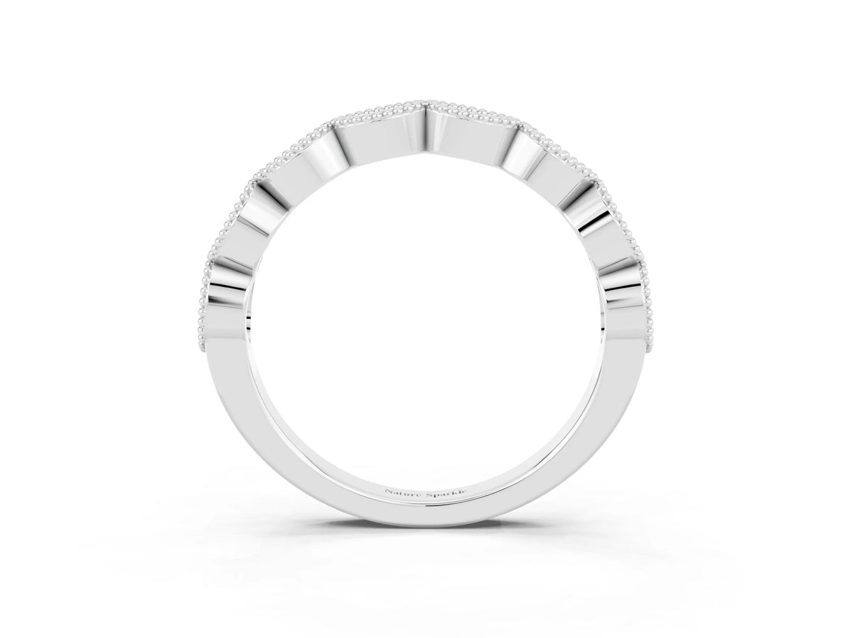 Marquise Emerald Milgrain Half Eternity Band in Silver with Bezel Setting_3