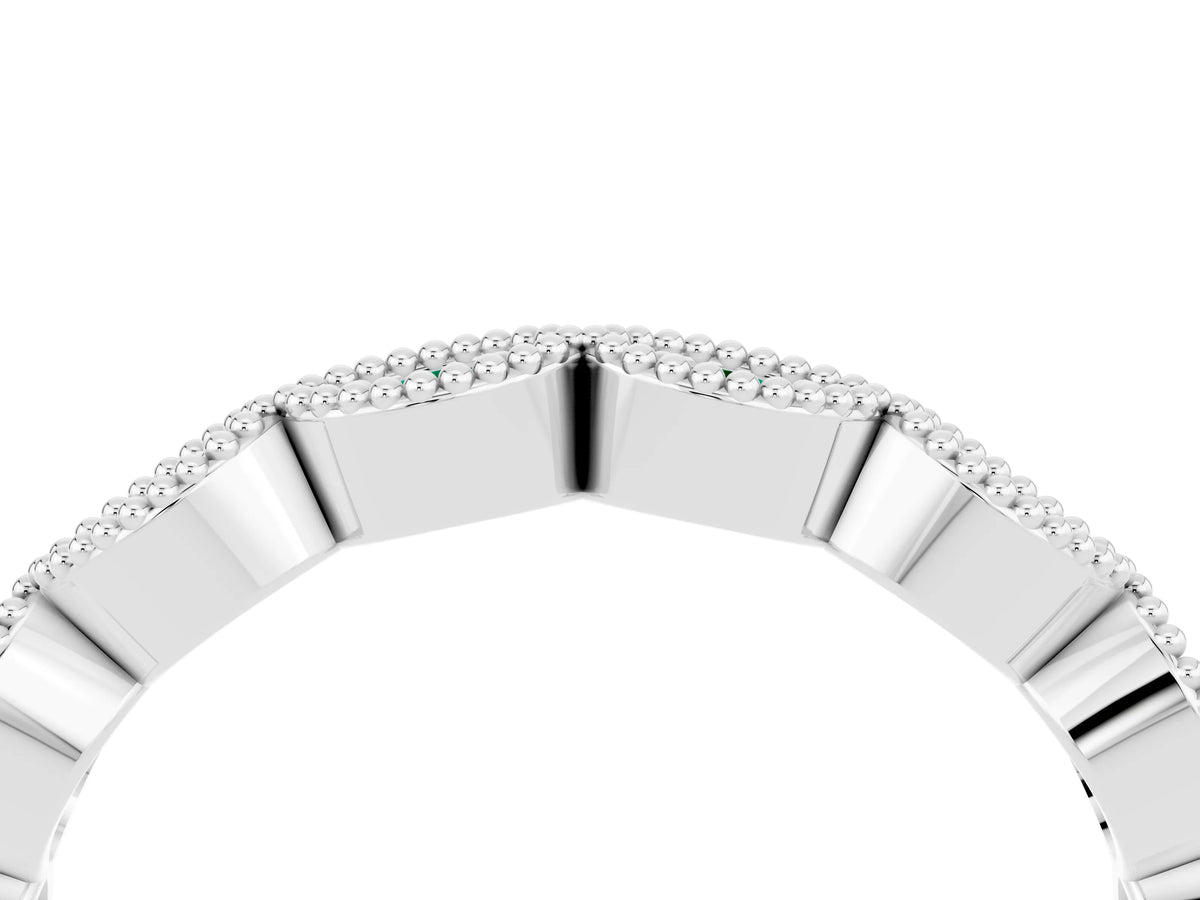Marquise Emerald Milgrain Half Eternity Band in Silver with Bezel Setting_4