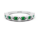 Marquise Emerald Milgrain Half Eternity Band in White gold with Bezel Setting