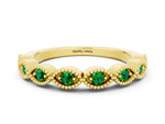 Marquise Emerald Milgrain Half Eternity Band in Yellow gold with Bezel Setting