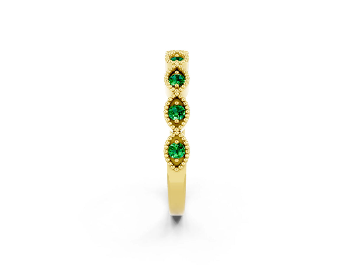 Marquise Emerald Milgrain Half Eternity Band in Yellow gold with Bezel Setting_2