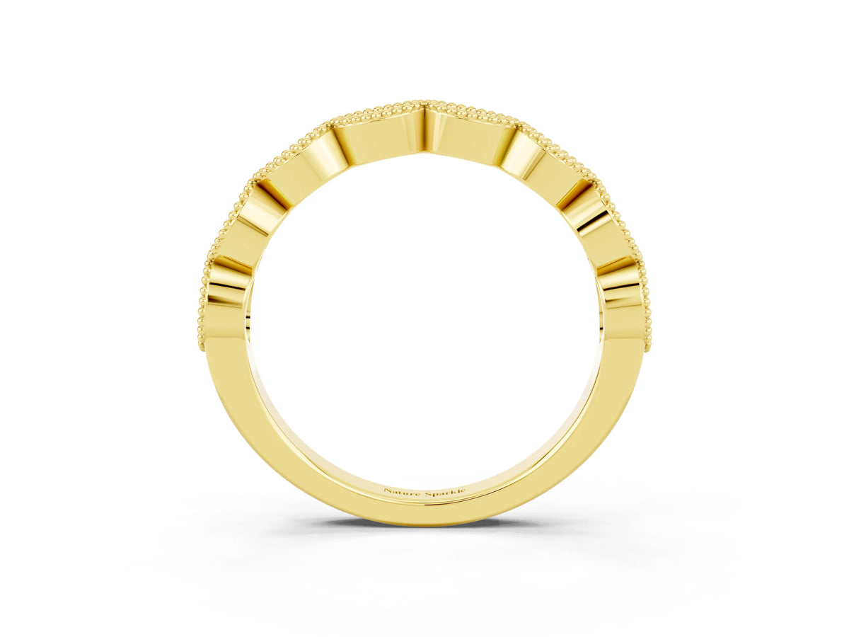 Marquise Emerald Milgrain Half Eternity Band in Yellow gold with Bezel Setting_3