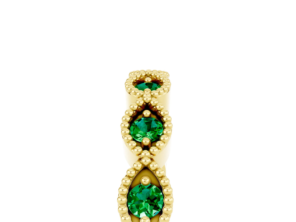 Marquise Emerald Milgrain Half Eternity Band in Yellow gold with Bezel Setting_5