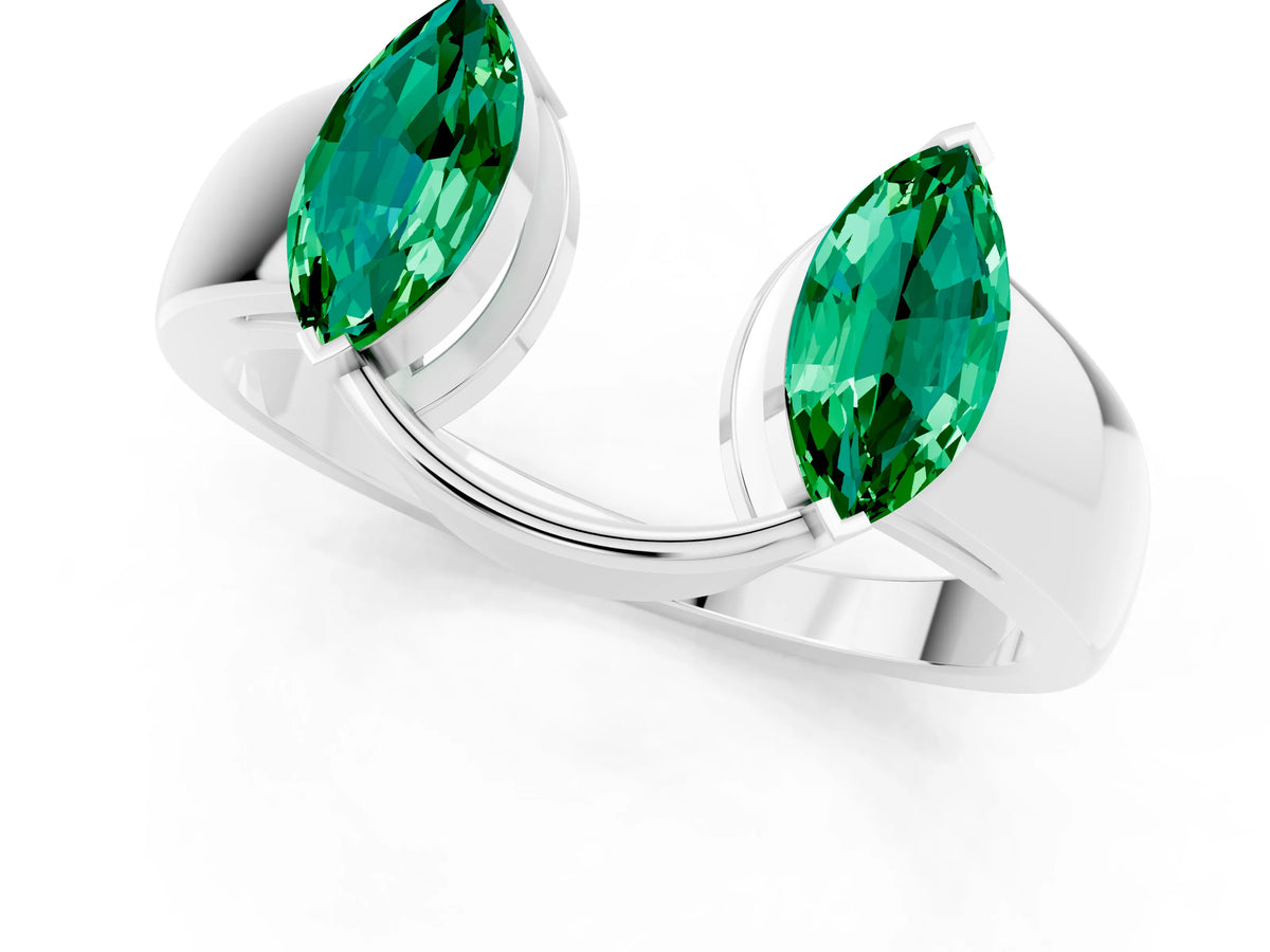 Marquise Emerald Open Band Ring in Platinum with Tension Setting_1