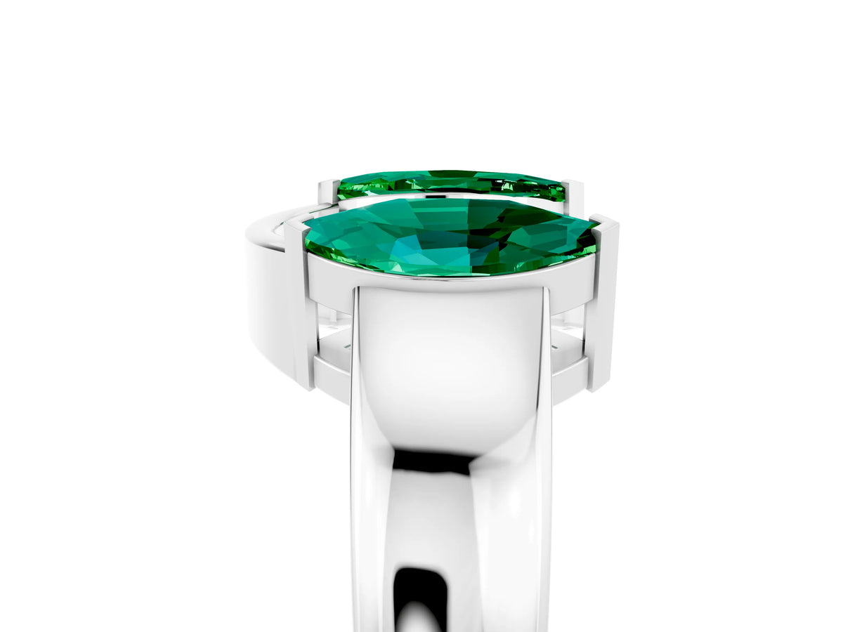 Marquise Emerald Open Band Ring in Platinum with Tension Setting_5