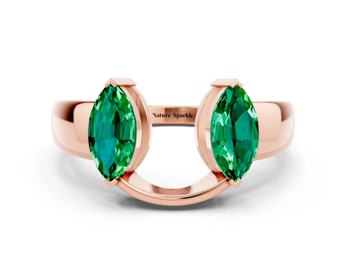 Marquise Emerald Open Band Ring in Rose gold with Tension Setting