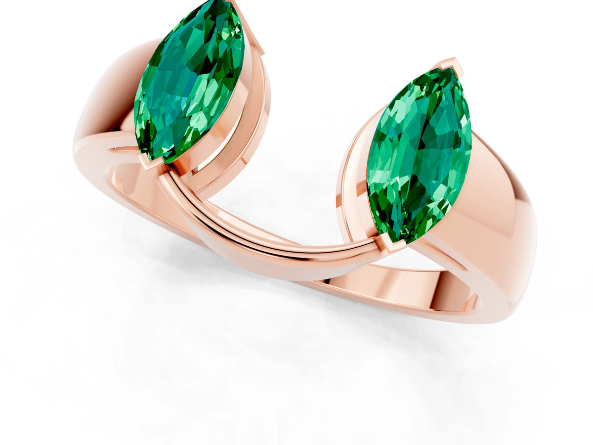 Marquise Emerald Open Band Ring in Rose gold with Tension Setting_1