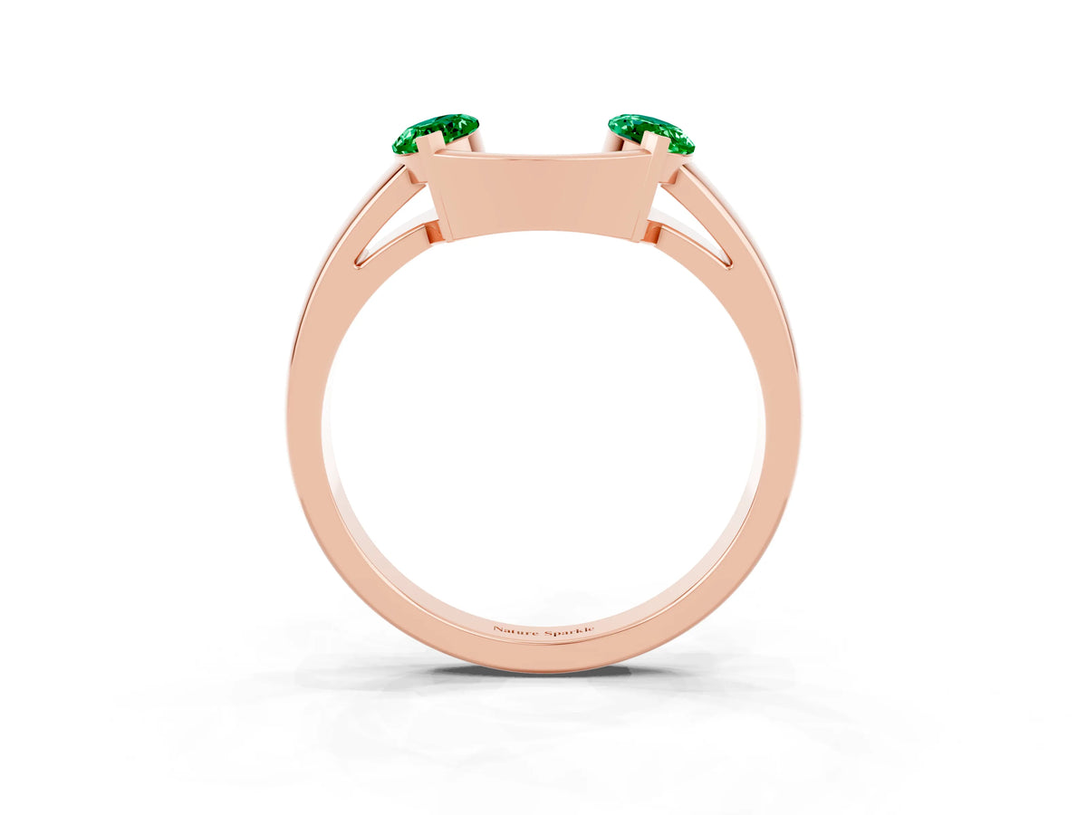 Marquise Emerald Open Band Ring in Rose gold with Tension Setting_3