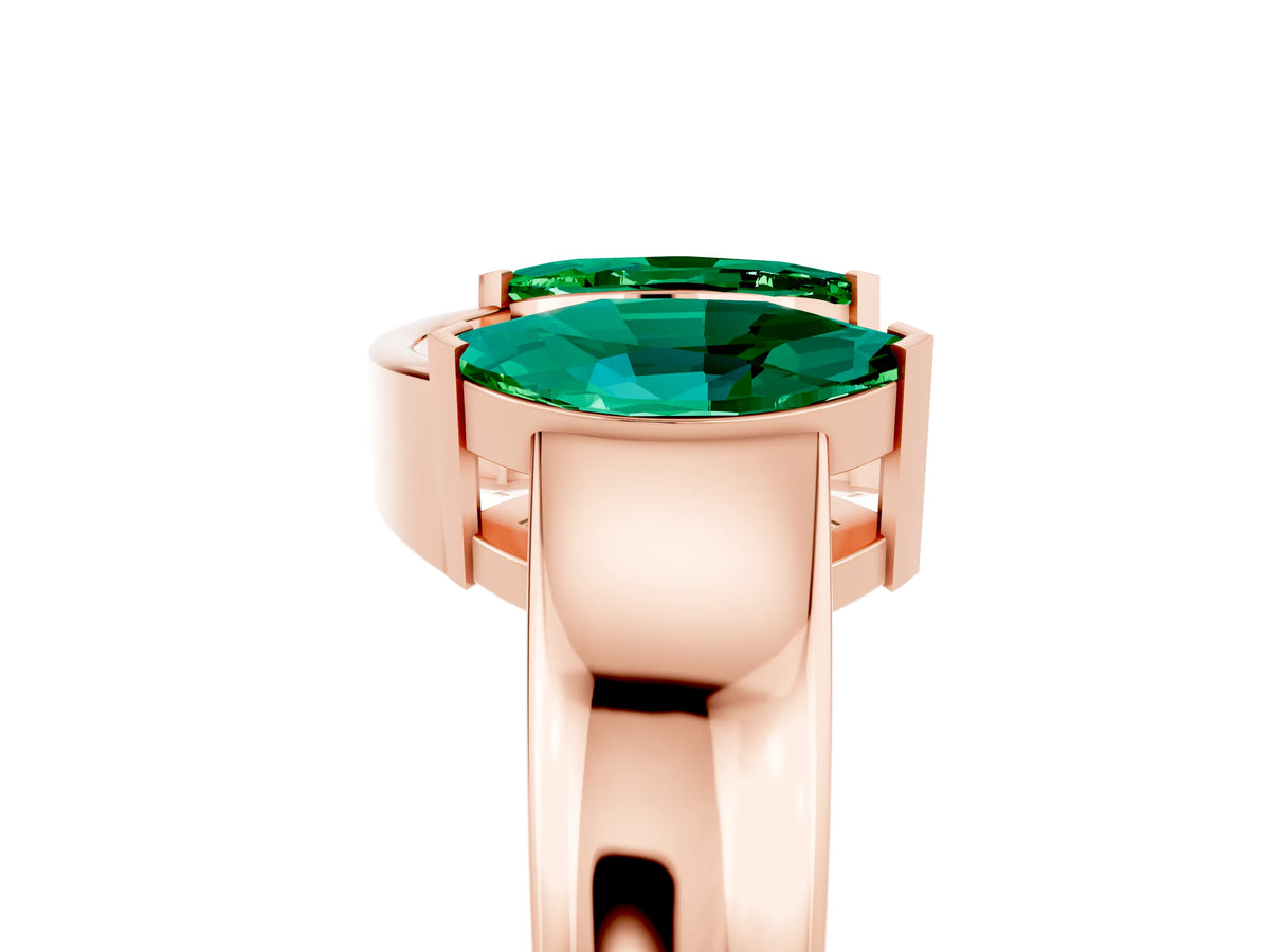 Marquise Emerald Open Band Ring in Rose gold with Tension Setting_5