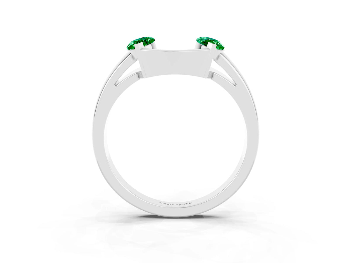 Marquise Emerald Open Band Ring in Silver with Tension Setting_3