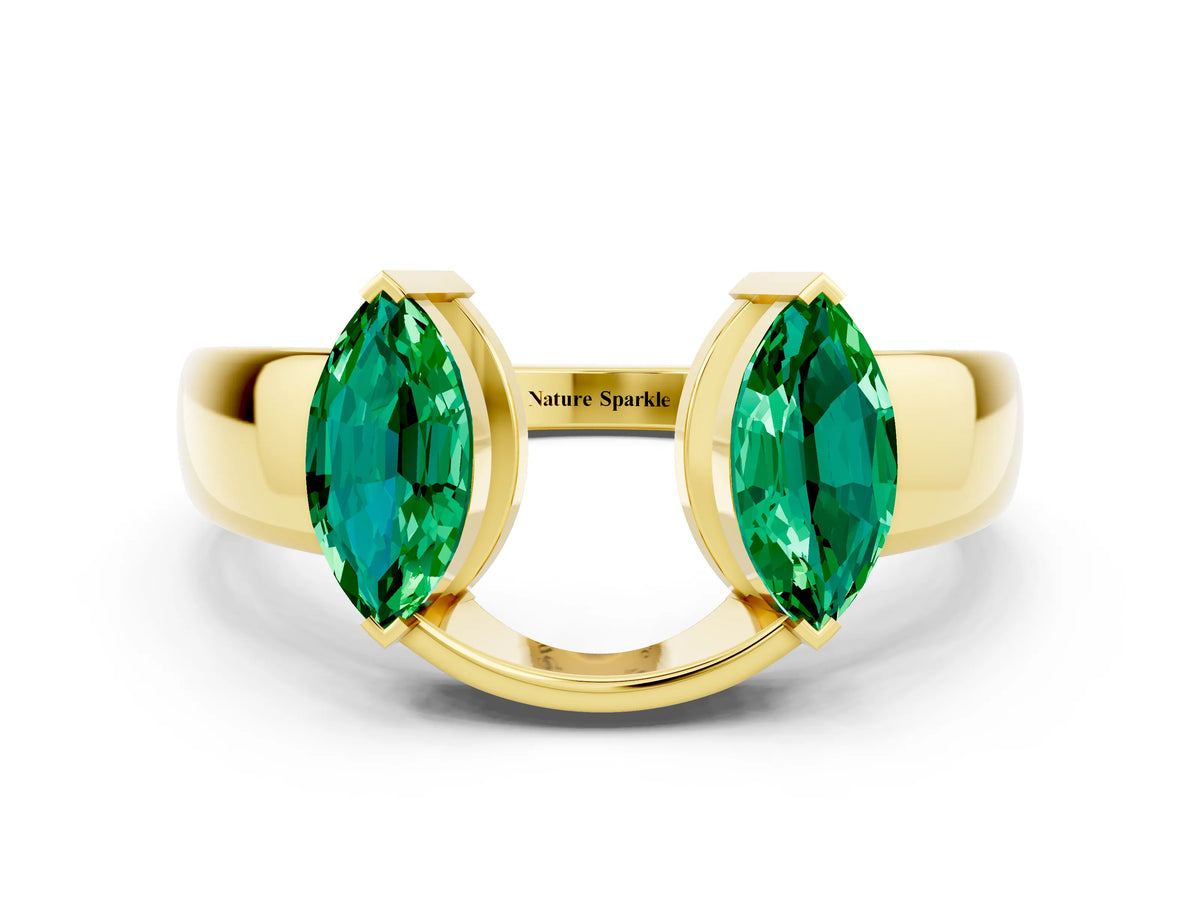 Marquise Emerald Open Band Ring in Yellow gold with Tension Setting
