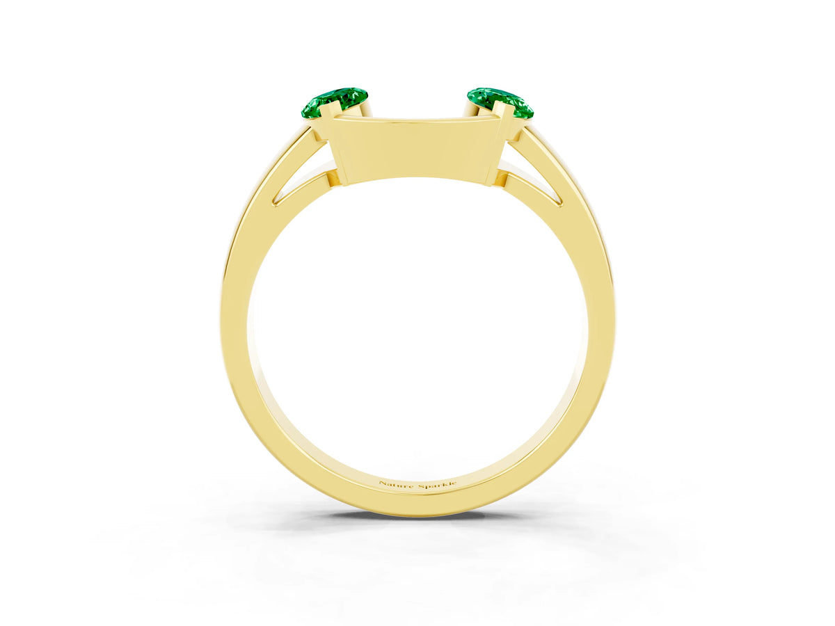 Marquise Emerald Open Band Ring in Yellow gold with Tension Setting_3