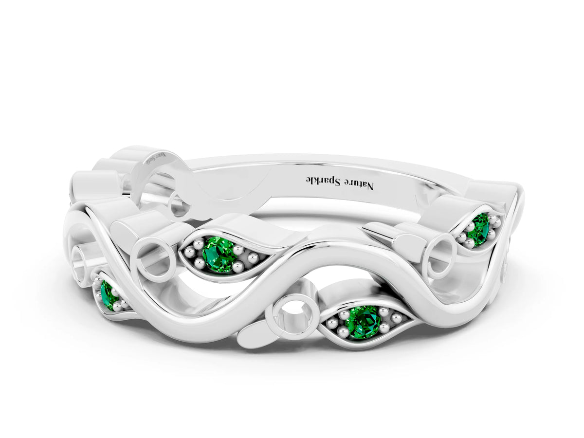 Marquise Emerald Vine Eternity Band in Platinum with Bezel Setting