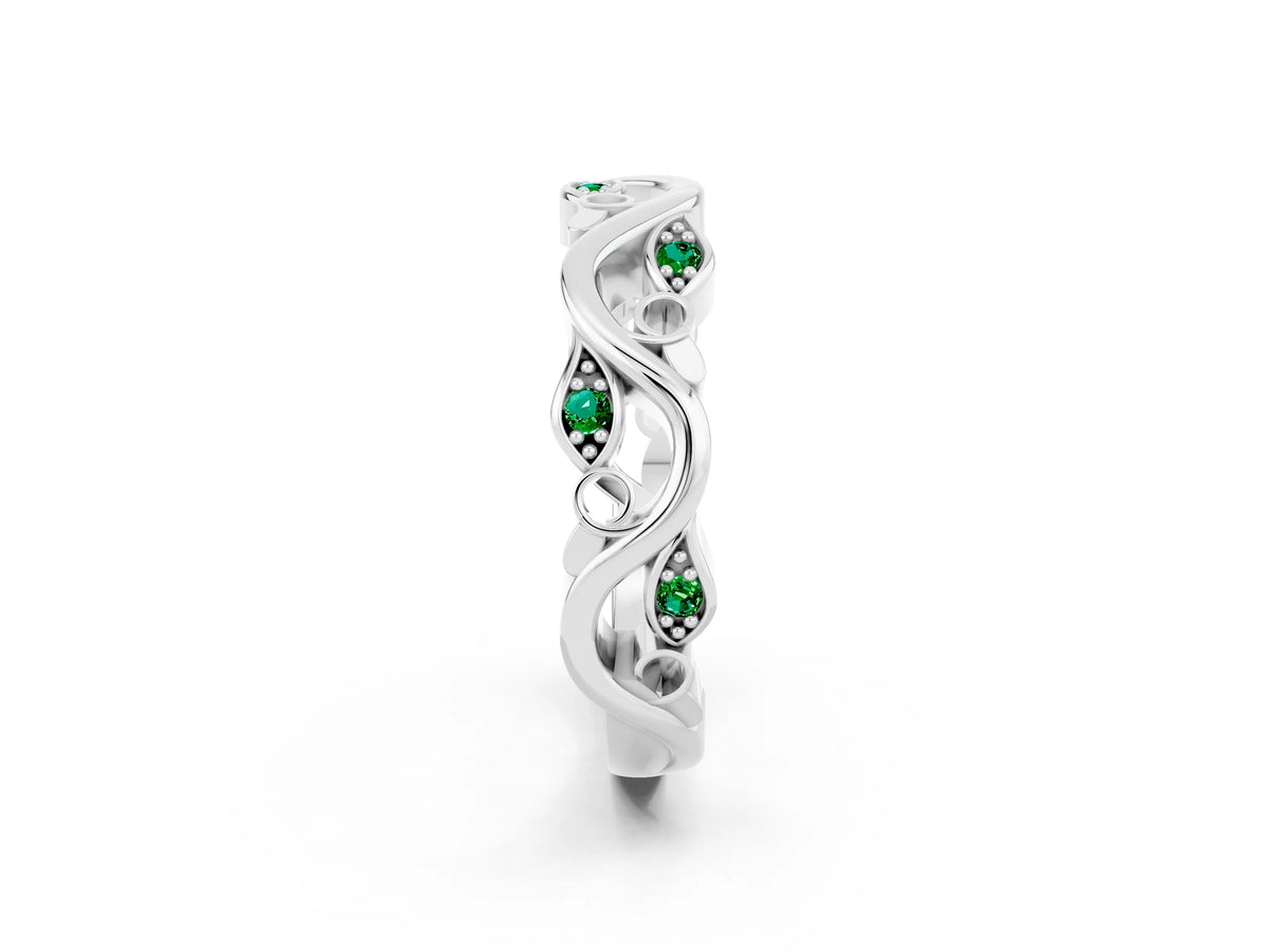 Marquise Emerald Vine Eternity Band in Platinum with Bezel Setting_2