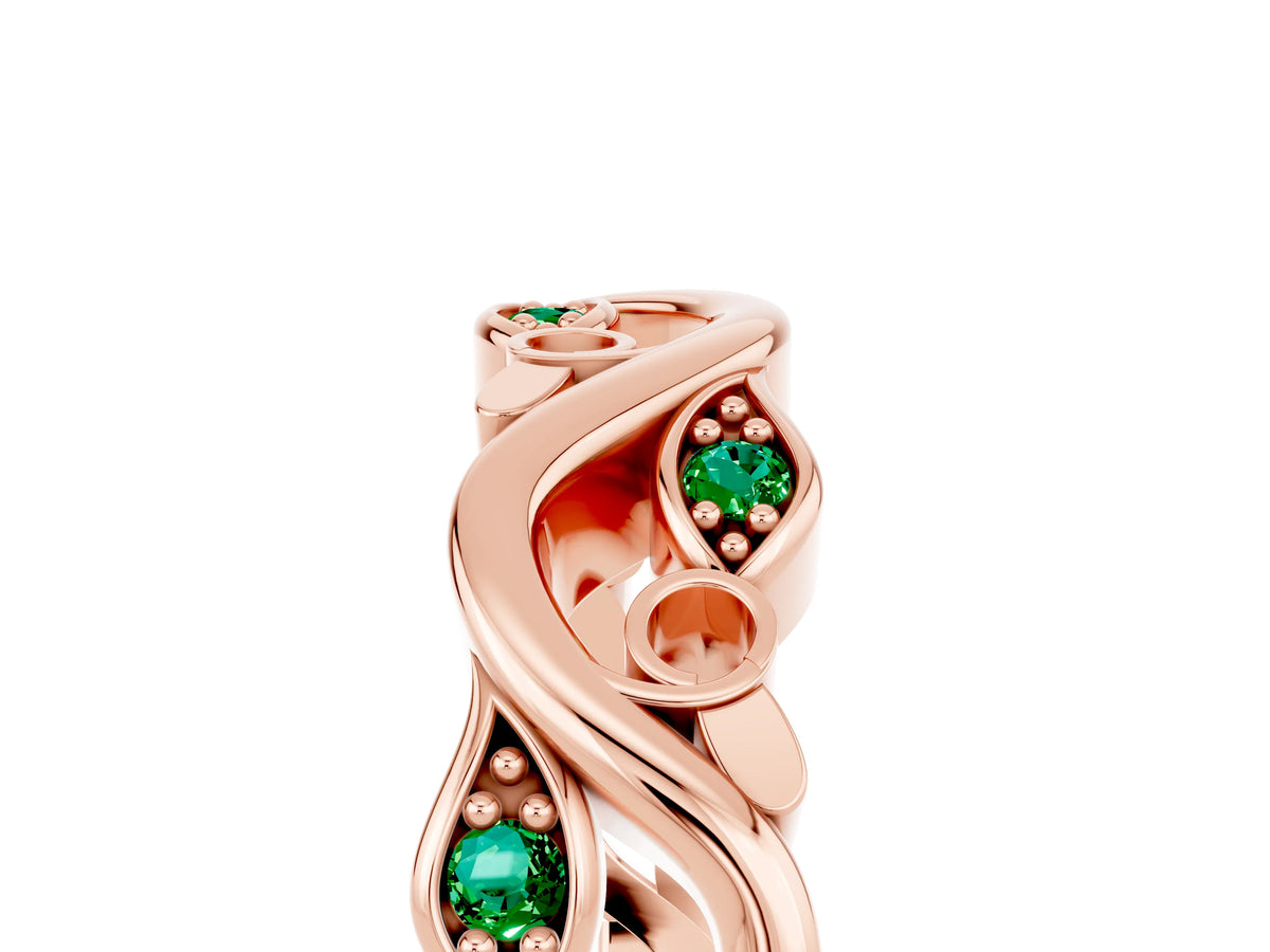 Marquise Emerald Vine Eternity Band in Rose gold with Bezel Setting_5