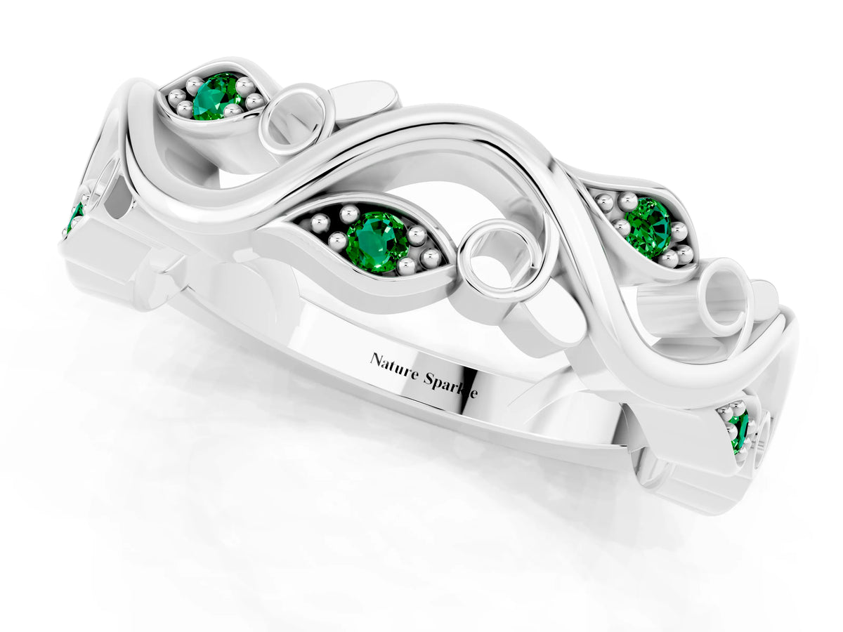 Marquise Emerald Vine Eternity Band in Silver with Bezel Setting_1