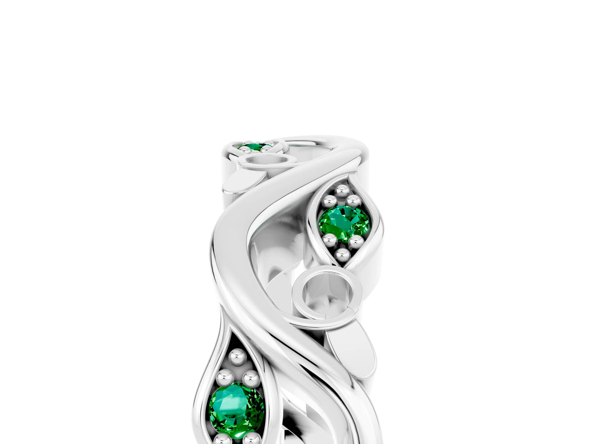 Marquise Emerald Vine Eternity Band in Silver with Bezel Setting_5