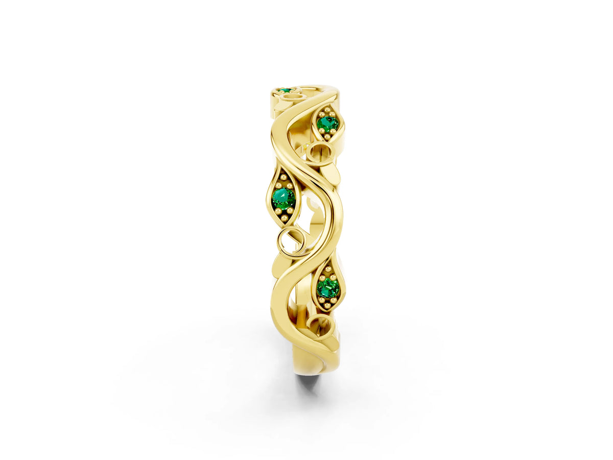 Marquise Emerald Vine Eternity Band in Yellow gold with Bezel Setting_2