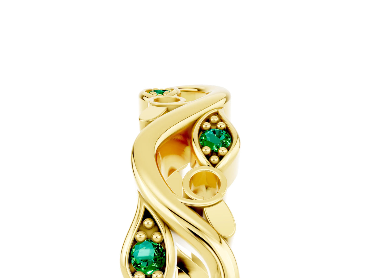 Marquise Emerald Vine Eternity Band in Yellow gold with Bezel Setting_5