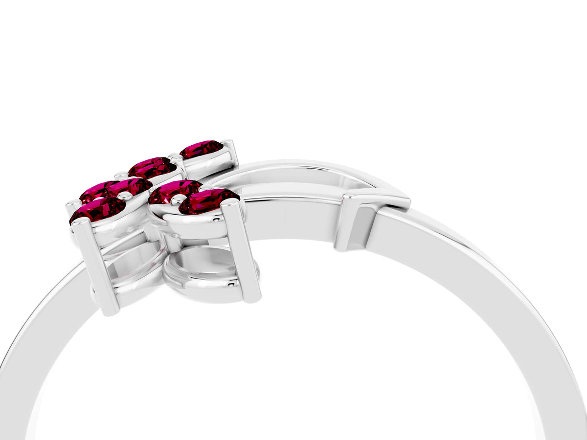 Marquise Garnet Floral Cluster Bypass Ring in Platinum with Prong Setting_4