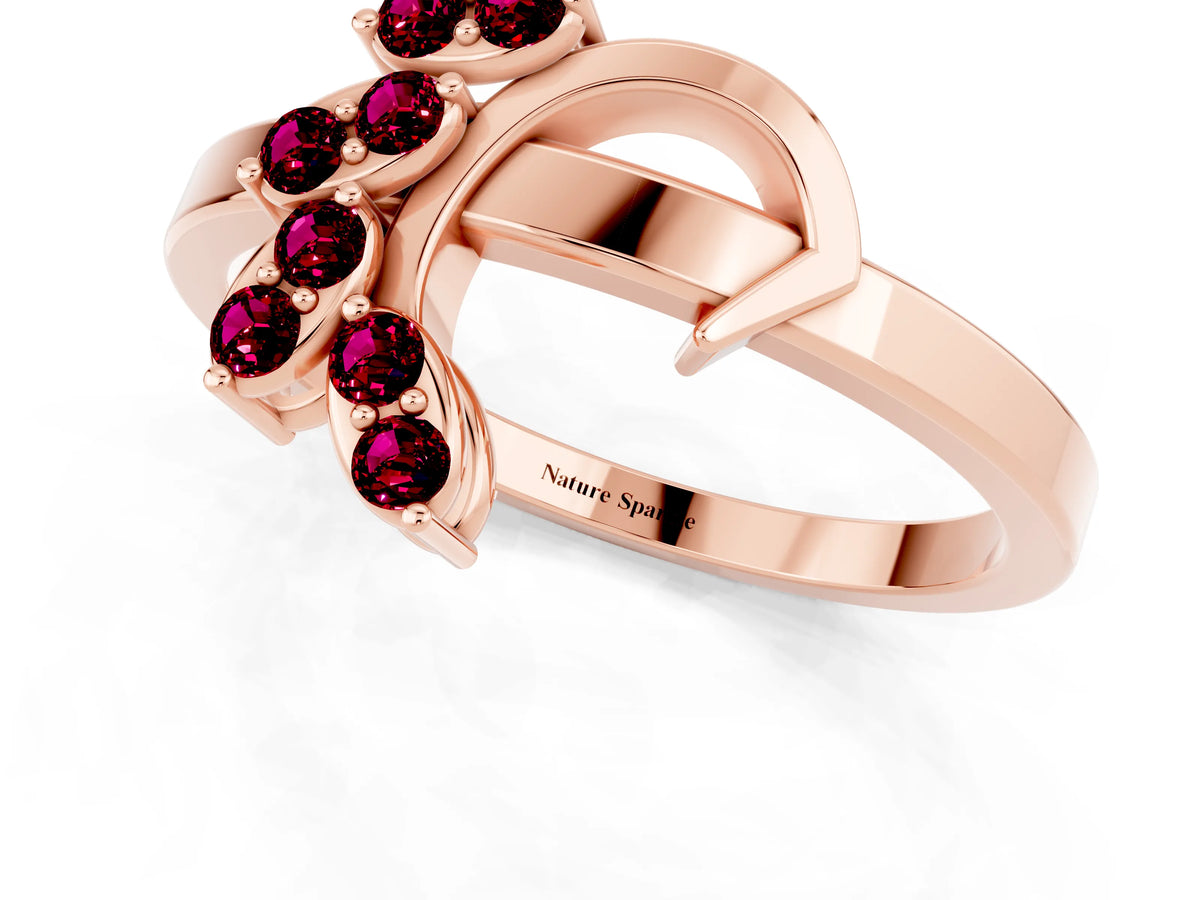 Marquise Garnet Floral Cluster Bypass Ring in Rose gold with Prong Setting_1