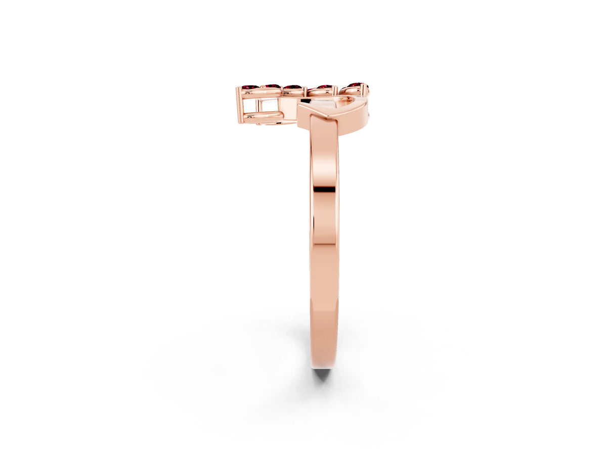 Marquise Garnet Floral Cluster Bypass Ring in Rose gold with Prong Setting_2
