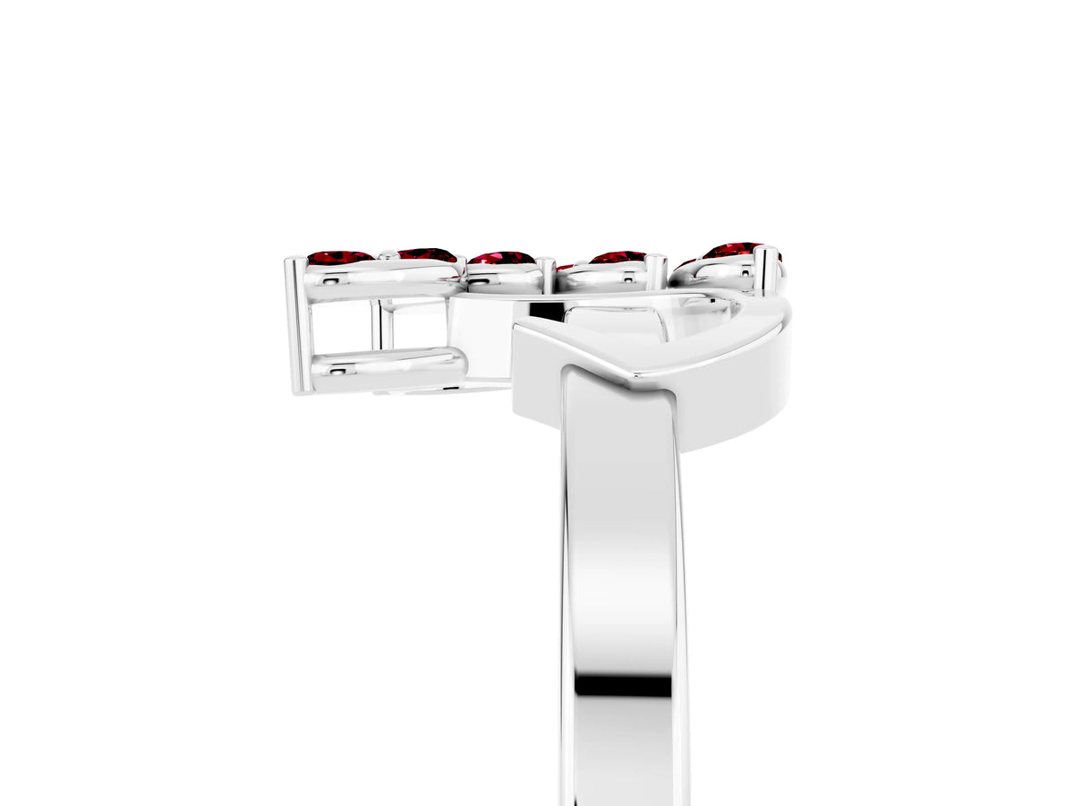 Marquise Garnet Floral Cluster Bypass Ring in Silver with Prong Setting_5