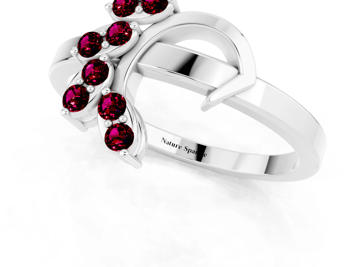 Marquise Garnet Floral Cluster Bypass Ring in White gold with Prong Setting_1