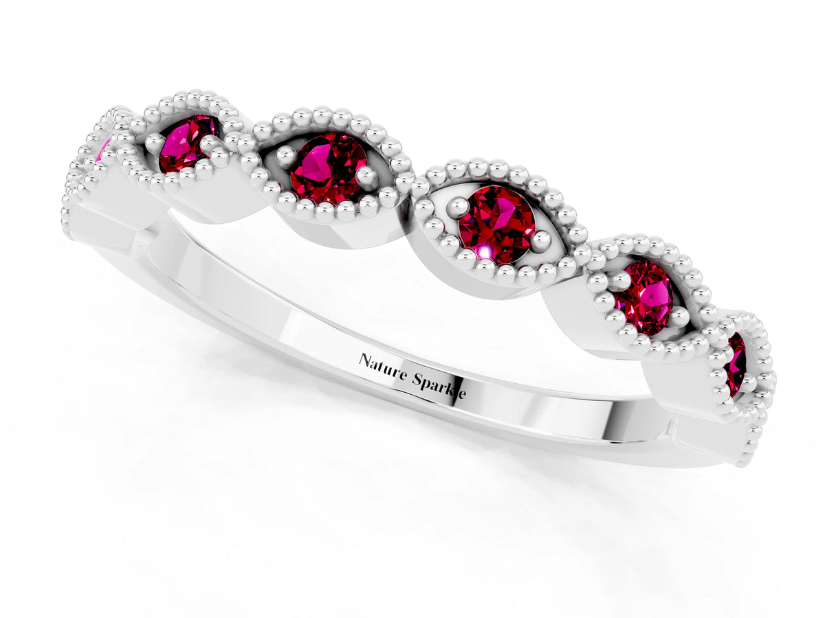 Marquise Garnet Milgrain Half Eternity Band in Platinum with Bezel Setting_1