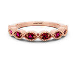 Marquise Garnet Milgrain Half Eternity Band in Rose gold with Bezel Setting