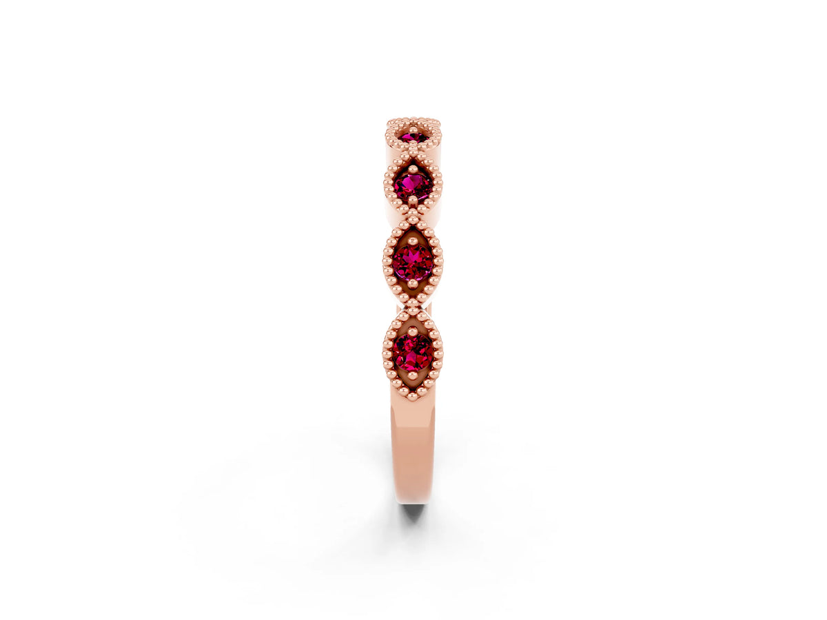 Marquise Garnet Milgrain Half Eternity Band in Rose gold with Bezel Setting_2