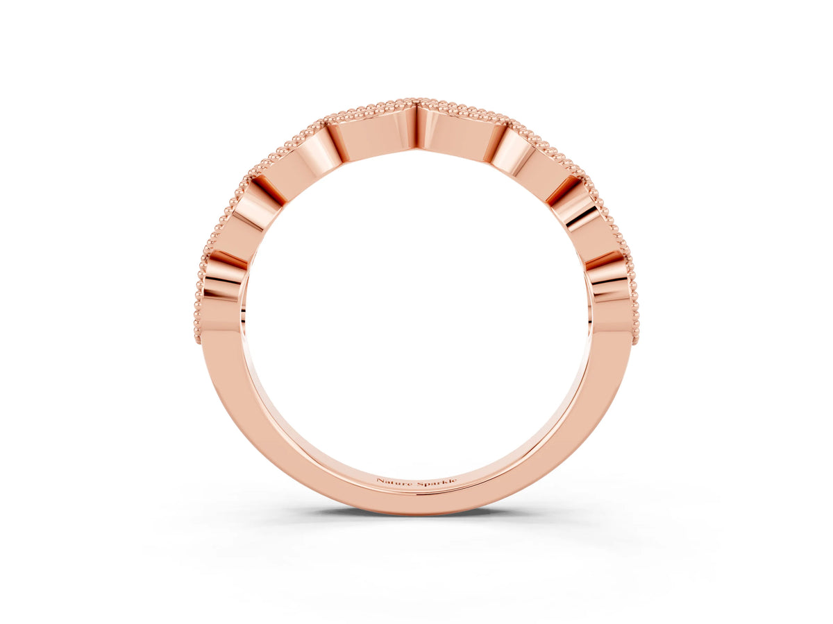 Marquise Garnet Milgrain Half Eternity Band in Rose gold with Bezel Setting_3