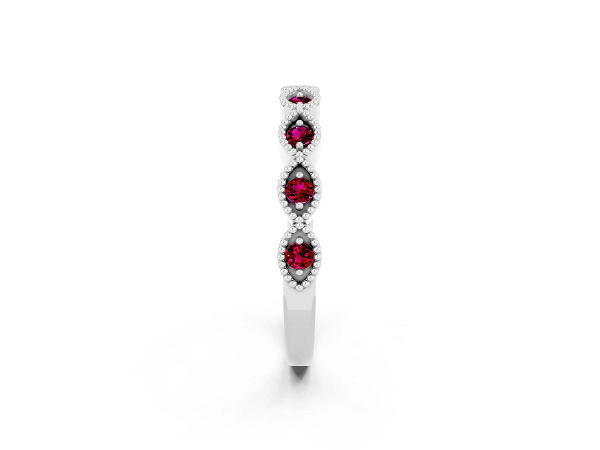 Marquise Garnet Milgrain Half Eternity Band in Silver with Bezel Setting_2