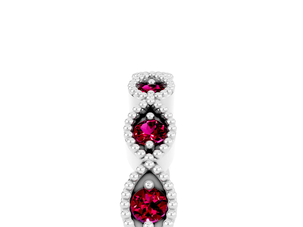 Marquise Garnet Milgrain Half Eternity Band in White gold with Bezel Setting_5
