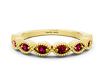 Marquise Garnet Milgrain Half Eternity Band in Yellow gold with Bezel Setting