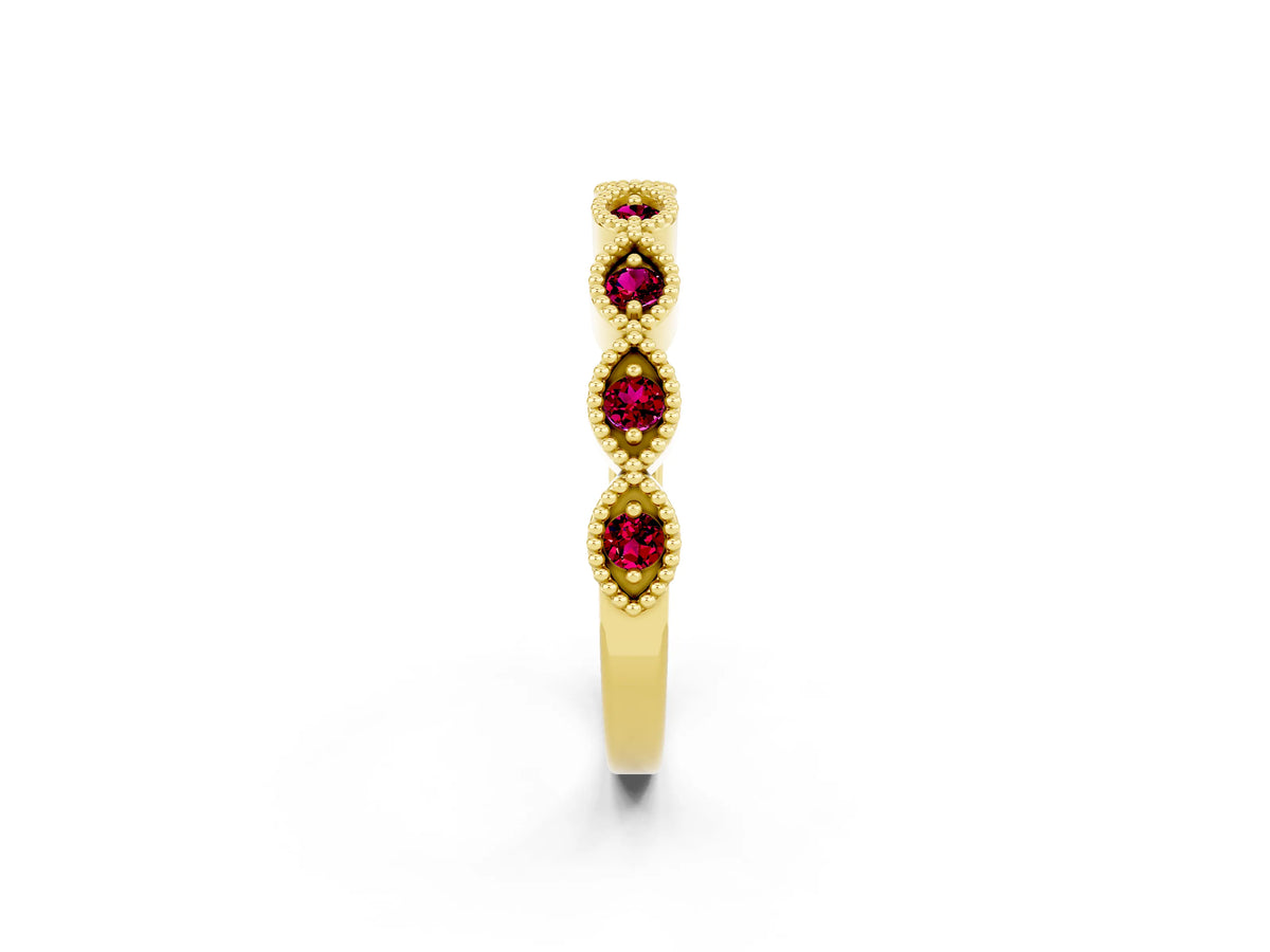 Marquise Garnet Milgrain Half Eternity Band in Yellow gold with Bezel Setting_2