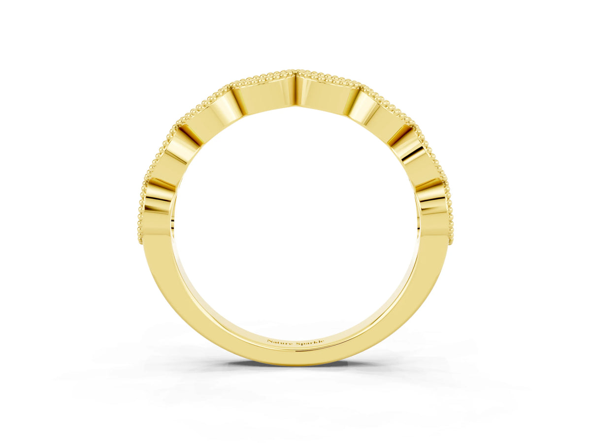 Marquise Garnet Milgrain Half Eternity Band in Yellow gold with Bezel Setting_3