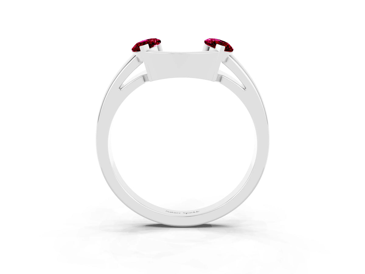 Marquise Garnet Open Band Ring in Platinum with Tension Setting_3