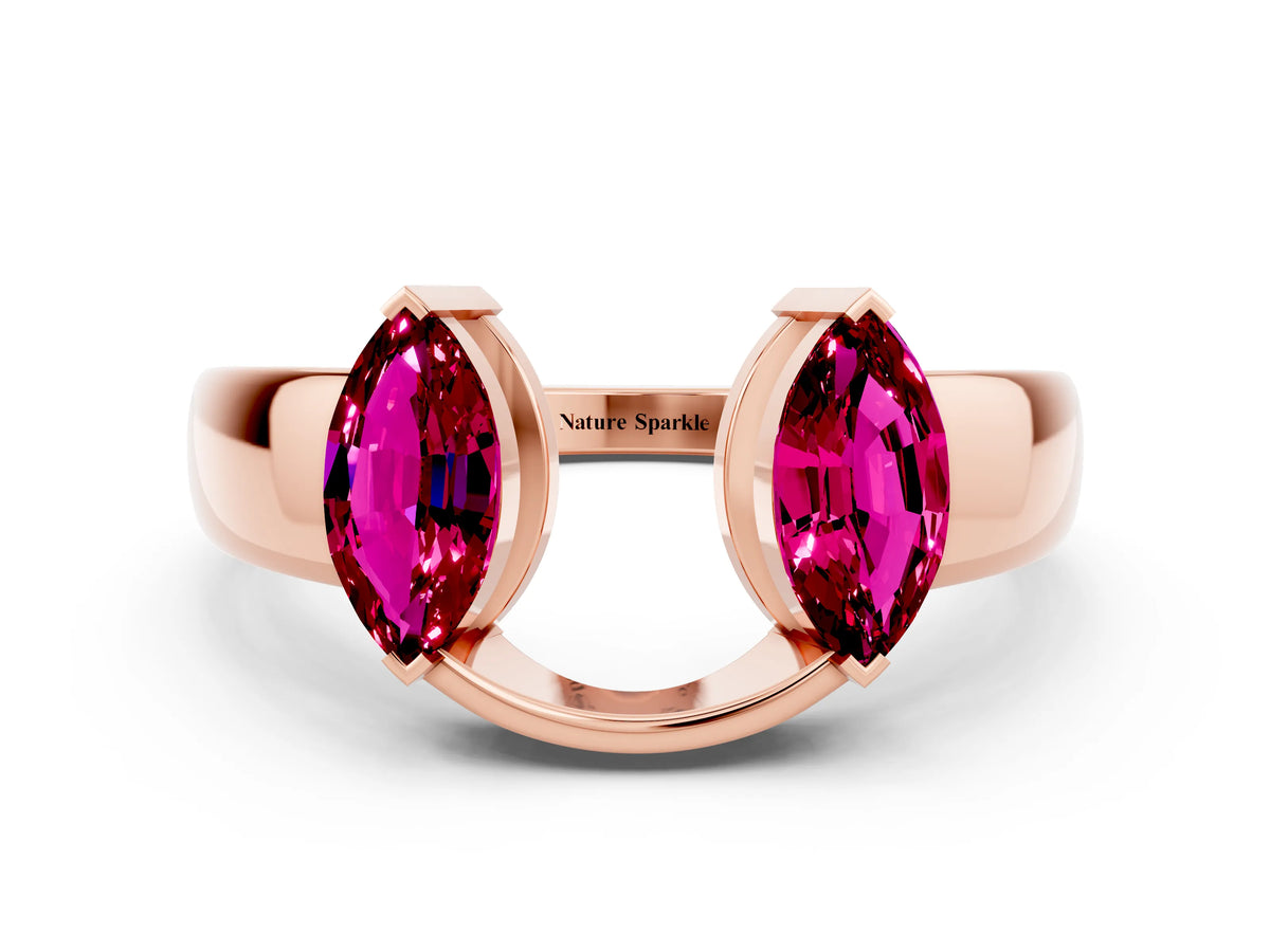 Marquise Garnet Open Band Ring in Rose gold with Tension Setting