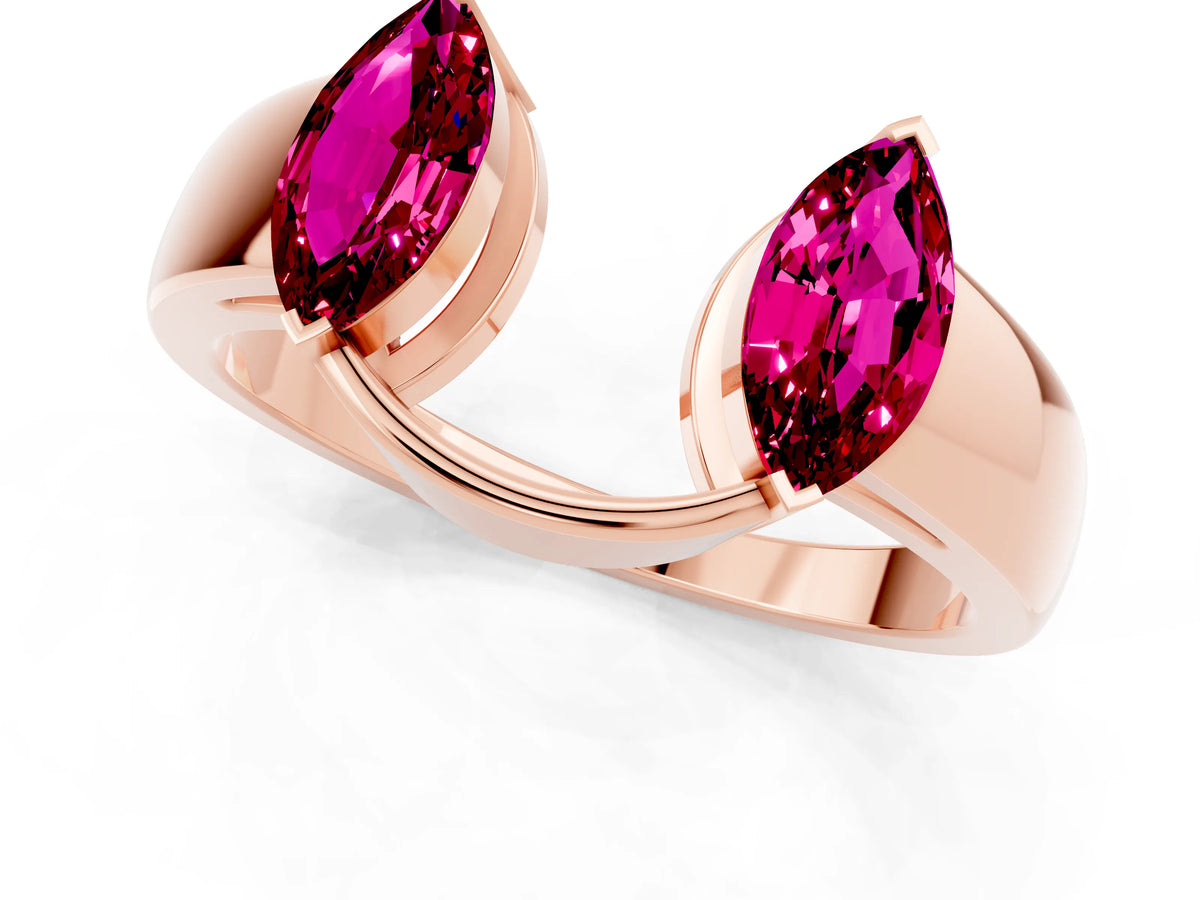 Marquise Garnet Open Band Ring in Rose gold with Tension Setting_1