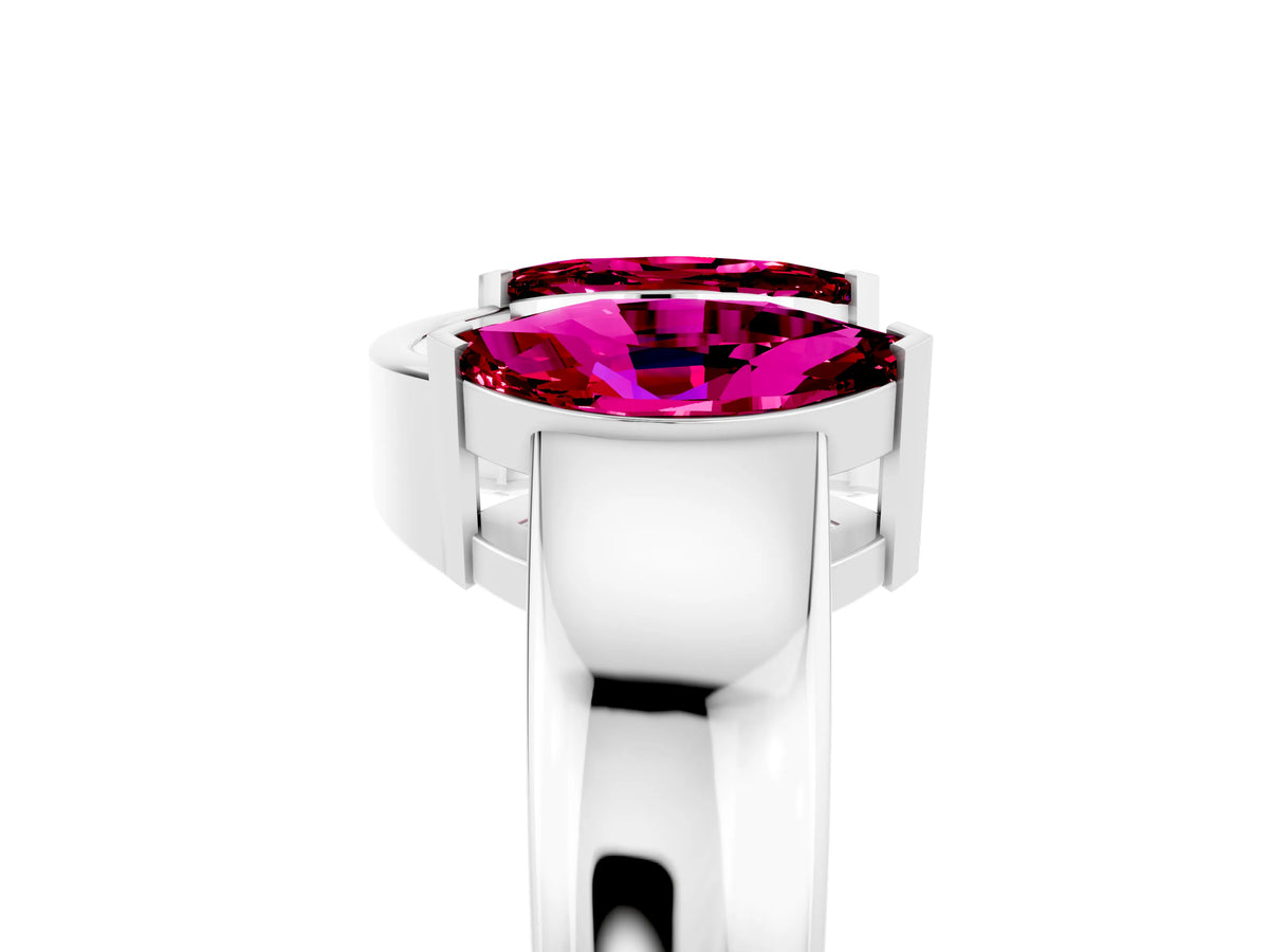 Marquise Garnet Open Band Ring in Silver with Tension Setting_5