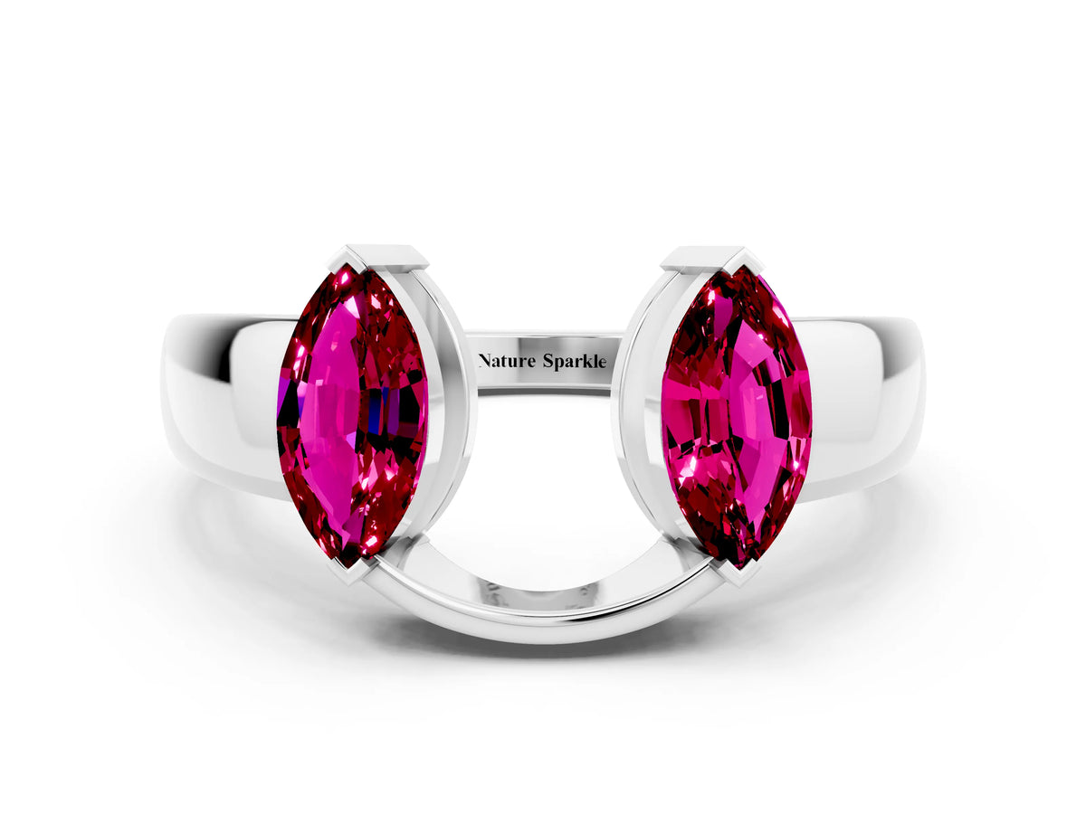 Marquise Garnet Open Band Ring in White gold with Tension Setting