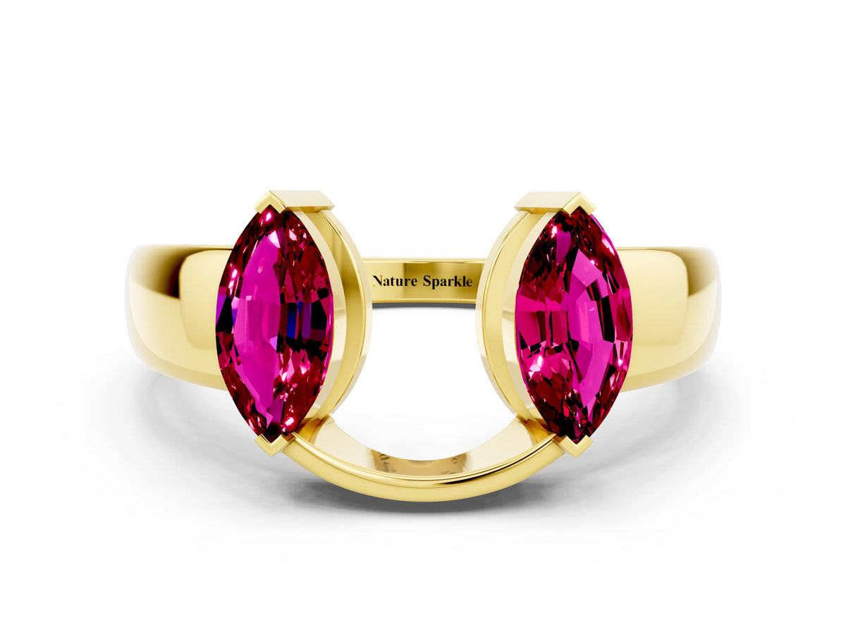 Marquise Garnet Open Band Ring in Yellow gold with Tension Setting